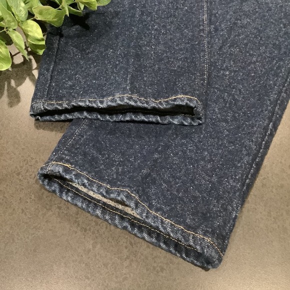 Vintage Lee Dark Rinsed Stone Wash Jeans Yellow Stitching Pleated Legs USA - Picture 8 of 16